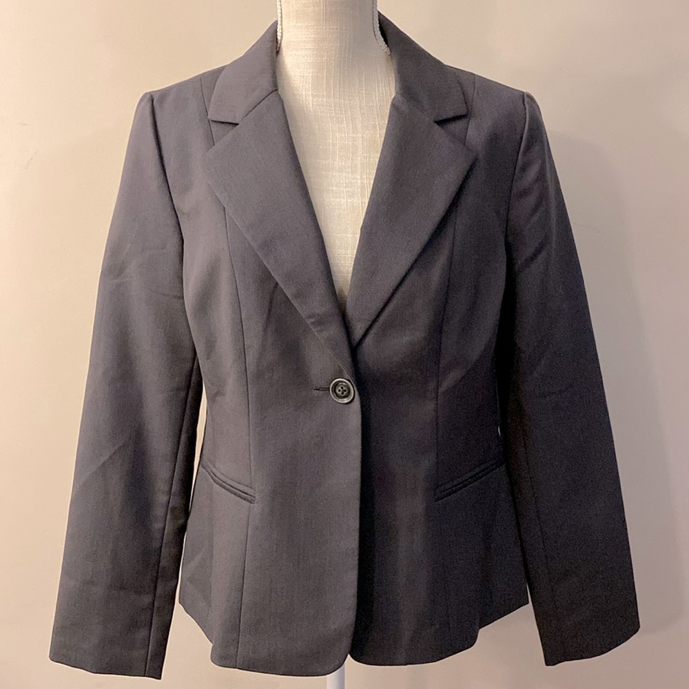 Essentials by A.B.S. Women’s herringbone gray blazer one button closure sz 14